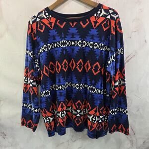 Ralph Lauren Shirt Womens 2X Blue Red Long Sleeve Aztec Geo Southwestern